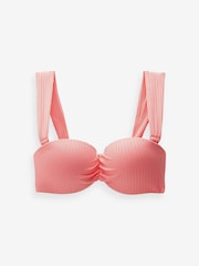 Coral Pink Rib Shaping Padded Wired Bandeau Bikini Top - Image 4 of 4