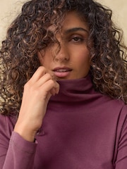 Berry Red Long Sleeve Ribbed Roll Neck Top - Image 3 of 7