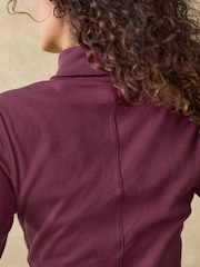 Berry Red Long Sleeve Ribbed Roll Neck Top - Image 4 of 7
