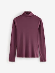 Berry Red Long Sleeve Ribbed Roll Neck Top - Image 5 of 7