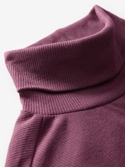 Berry Red Long Sleeve Ribbed Roll Neck Top - Image 6 of 7