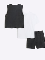 River Island Grey Boys 100% Cotton Denim Gilet Set 3 Piece - Image 2 of 4
