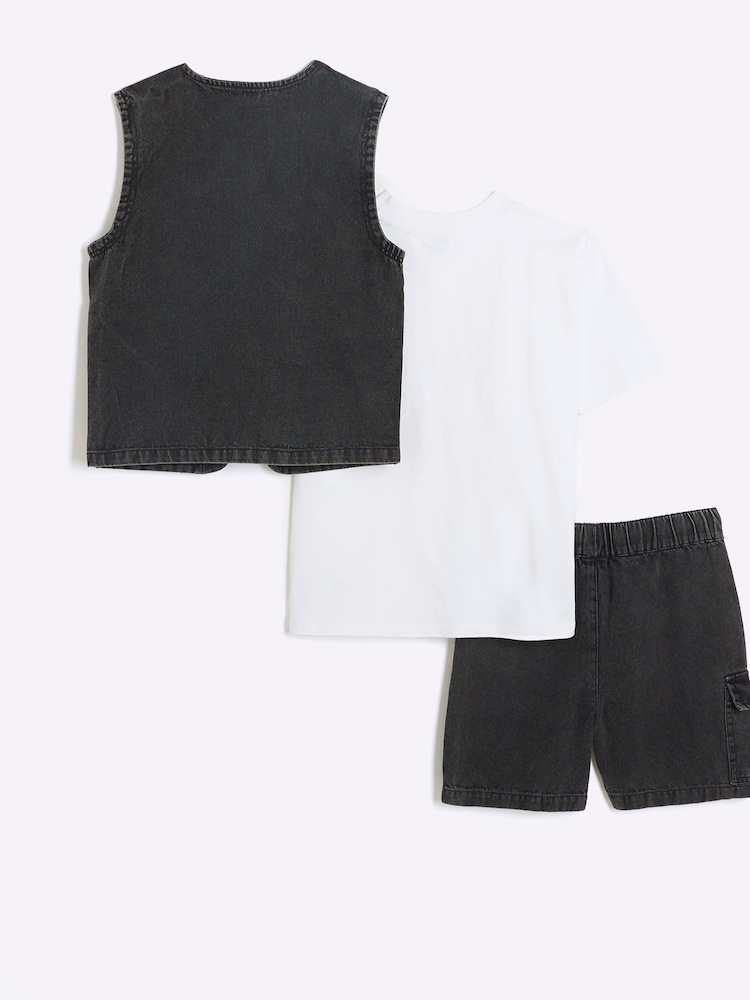 River Island Grey Boys 100% Cotton Denim Gilet Set 3 Piece - Image 2 of 4