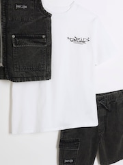 River Island Grey Boys 100% Cotton Denim Gilet Set 3 Piece - Image 3 of 4