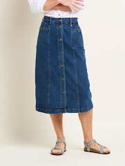 Brakeburn Blue Button Front Denim Midi Skirt - Image 1 of 4