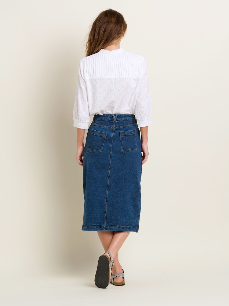 Brakeburn Blue Button Front Denim Midi Skirt - Image 2 of 4