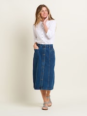 Brakeburn Blue Button Front Denim Midi Skirt - Image 4 of 4