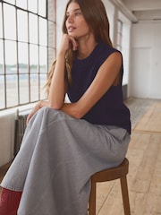 Blue Navy 100% Lambswool Premium Sleeveless Cable Knitted Jumper Tank Vest Top - Image 2 of 7