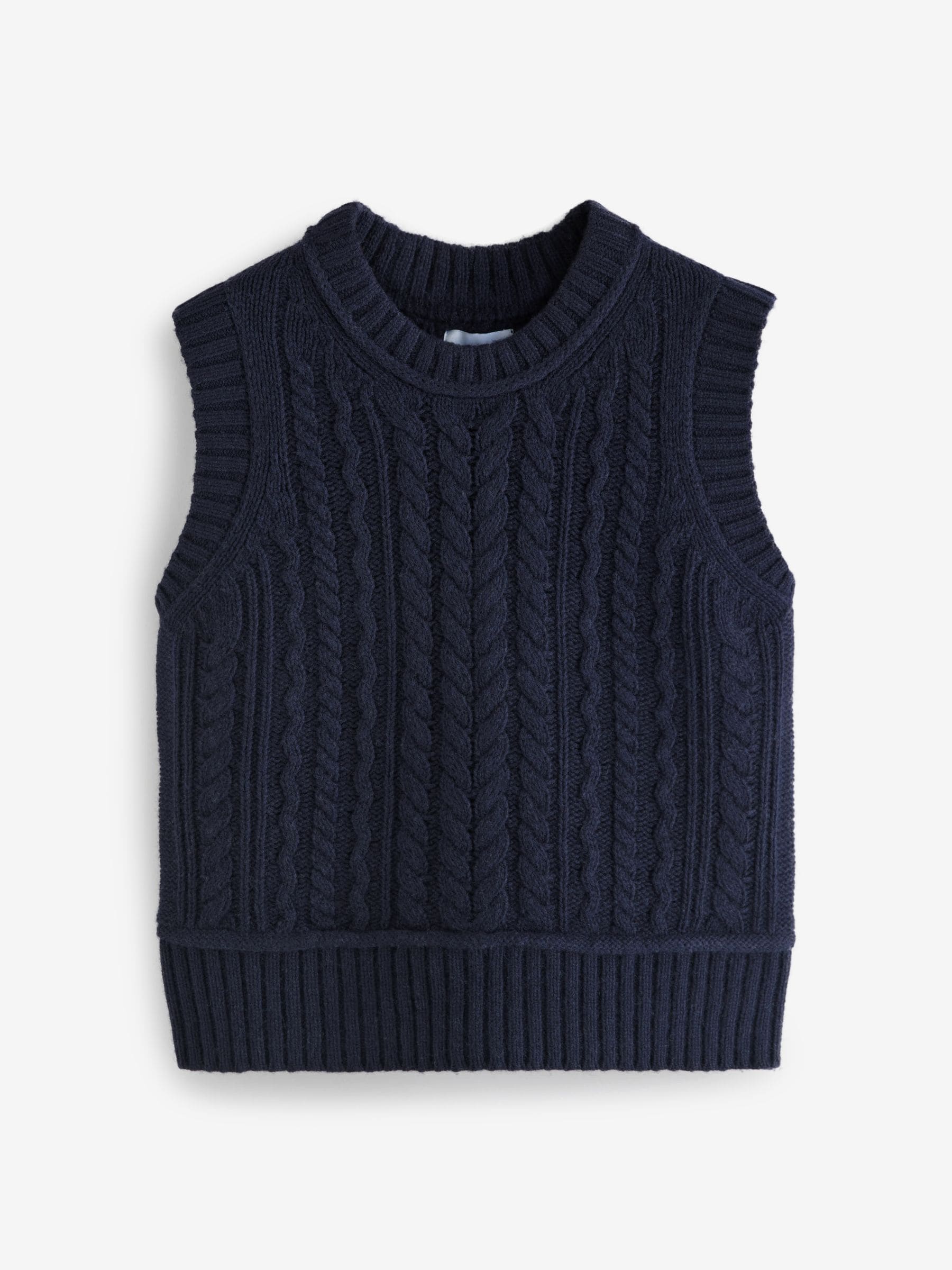 Buy Blue Navy 100% Lambswool Premium Sleeveless Cable Knitted Jumper Tank  Vest Top from Next Sweden