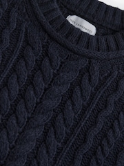Blue Navy 100% Lambswool Premium Sleeveless Cable Knitted Jumper Tank Vest Top - Image 6 of 7