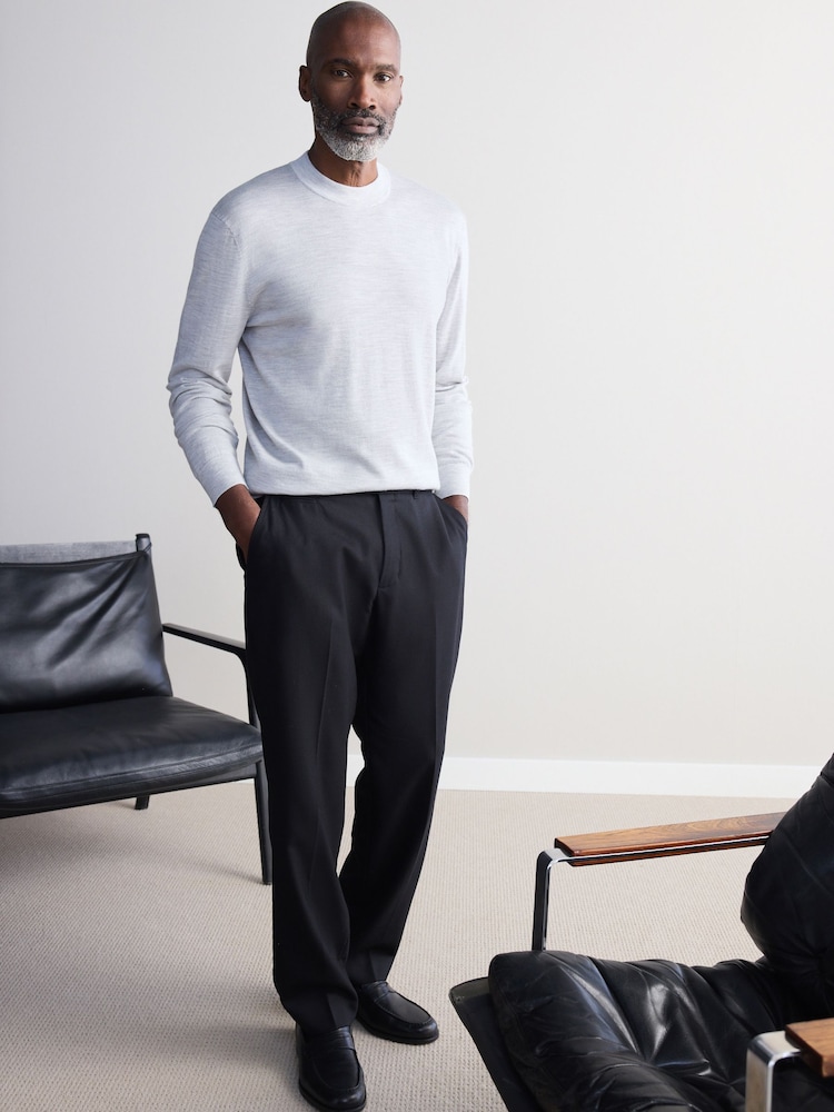 Light Grey Regular Fit Signature 100% Merino Wool Crew Jumper - Image 1 of 1