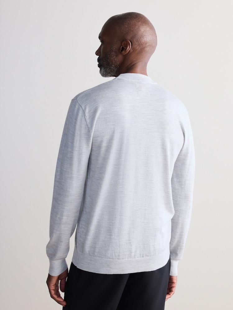 Light Grey Regular Fit Signature 100% Merino Wool Crew Jumper - Image 2 of 8