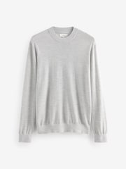 Light Grey Regular Fit Signature 100% Merino Wool Crew Jumper - Image 5 of 8