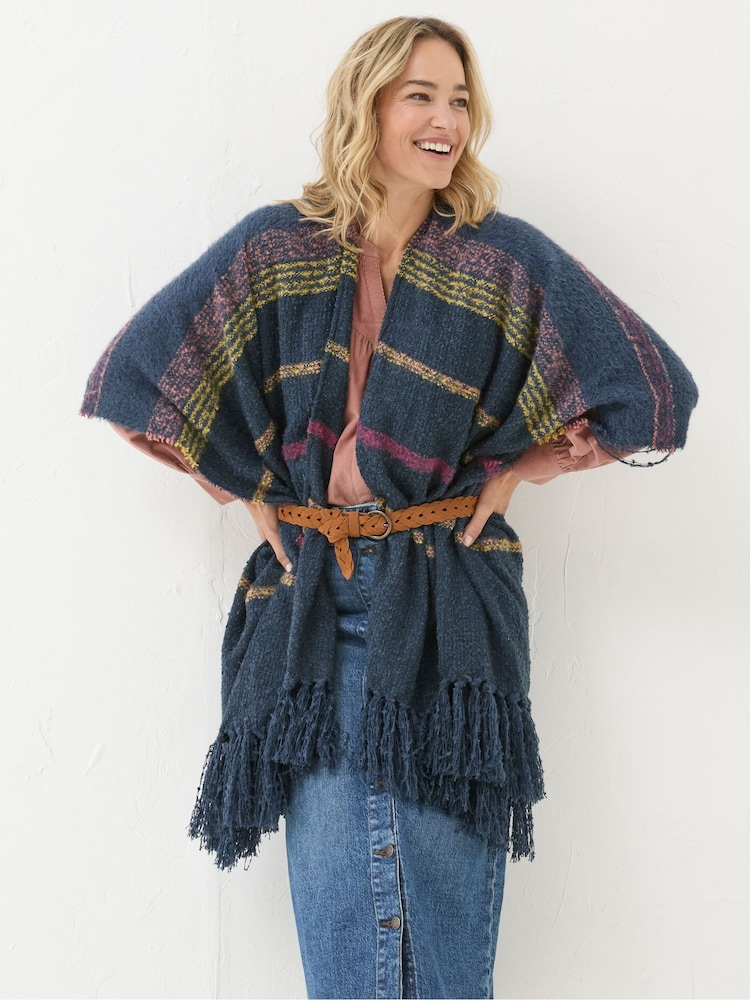 FatFace Navy Stripe Boucle Cape Scarf - Image 1 of 5