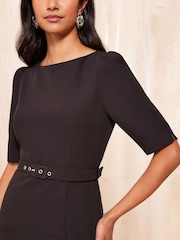 Friends Like These Black Petite Boat Neck 3/4 Sleeve Tailored Dress - Image 3 of 4