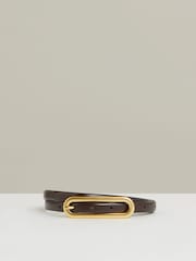Chocolate - Cinturón fino de cuero con hebilla alargada Chaya de Reiss - Imagen 1 de 4