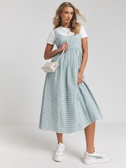 Simply Be Blue 100% Cotton Gingham Textured Sundress With Pockets - Image 1 of 4