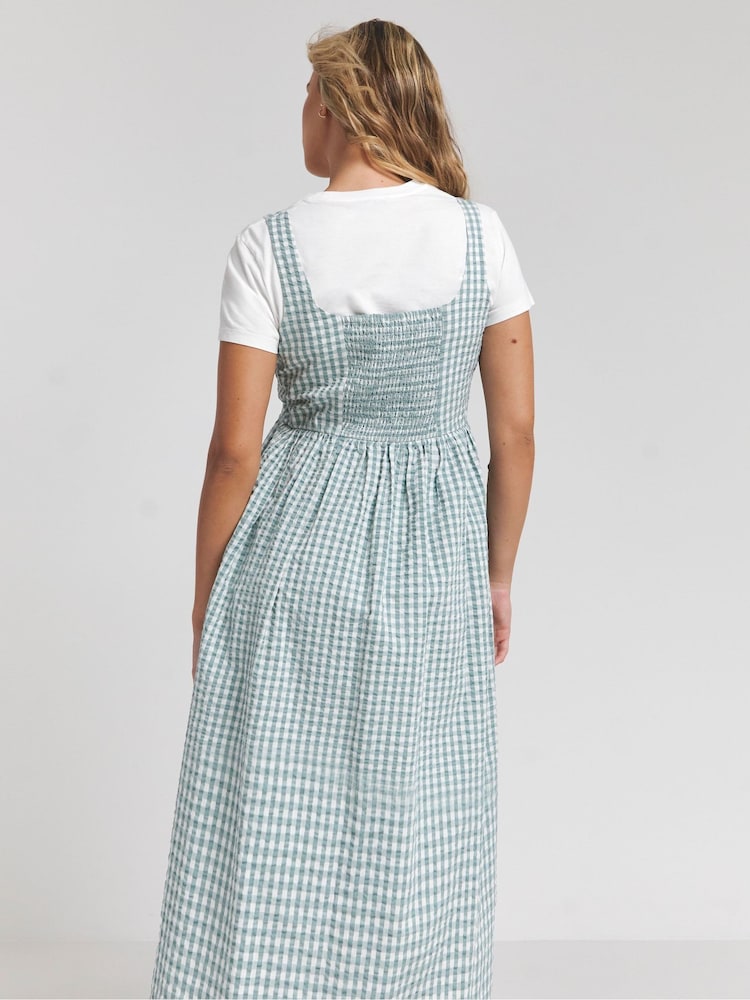 Simply Be Blue 100% Cotton Gingham Textured Sundress With Pockets - Image 2 of 4