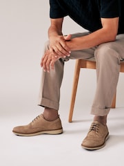 Taupe/Brown Leather Derby Shoes - Image 1 of 6