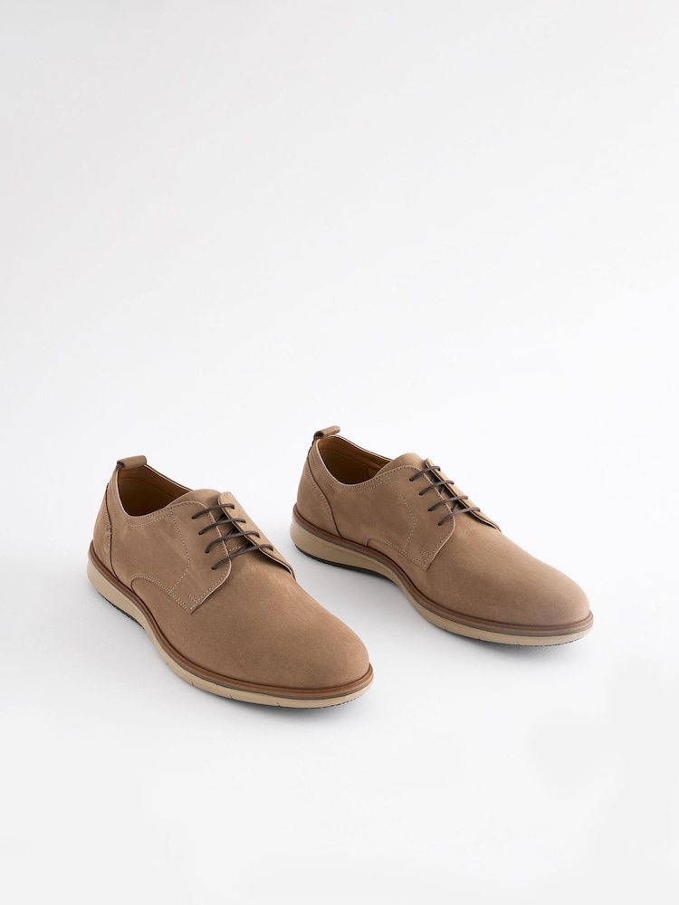 Taupe/Brown Leather Derby Shoes - Image 2 of 6