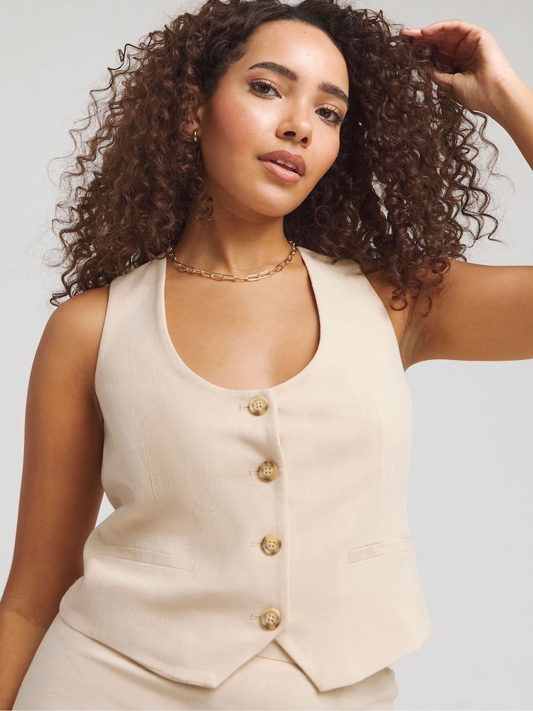 Simply Be Nude Linen Tailored Waistcoat - Image 1 of 4