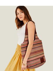 Accessorize Brown Stripe Raffia Shoulder Bag - Image 1 of 4