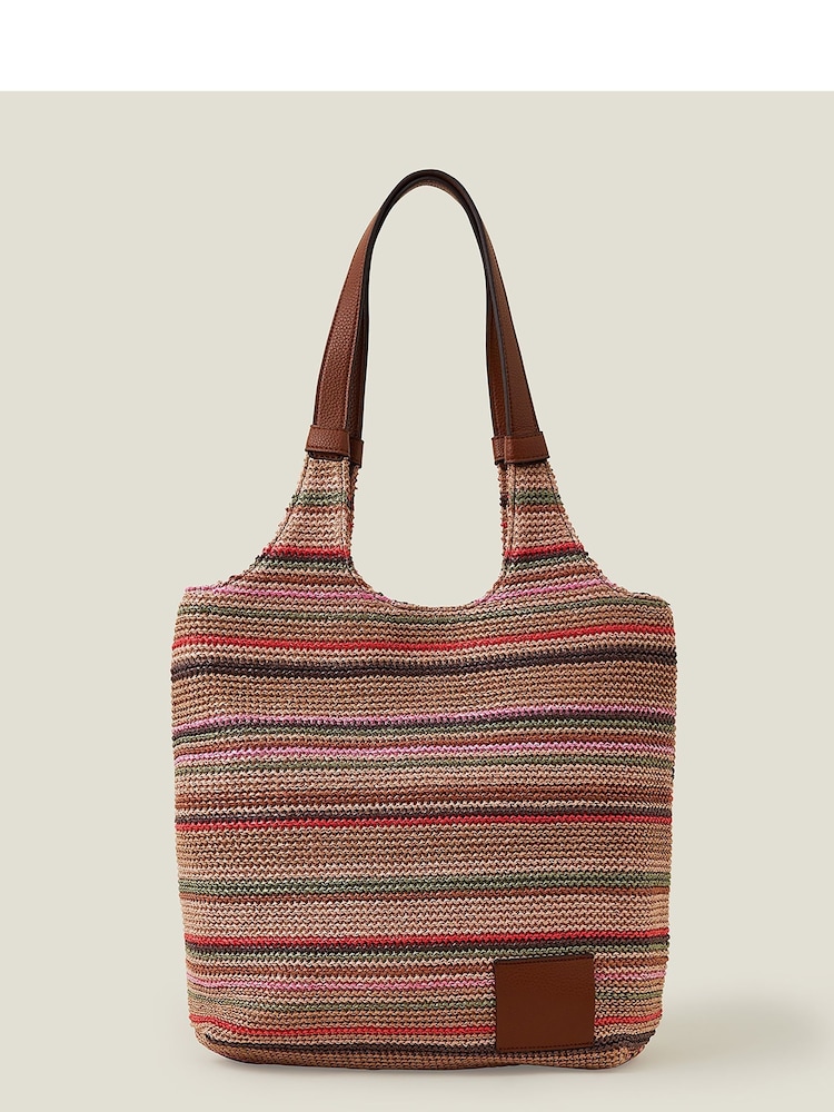 Accessorize Brown Stripe Raffia Shoulder Bag - Image 2 of 4