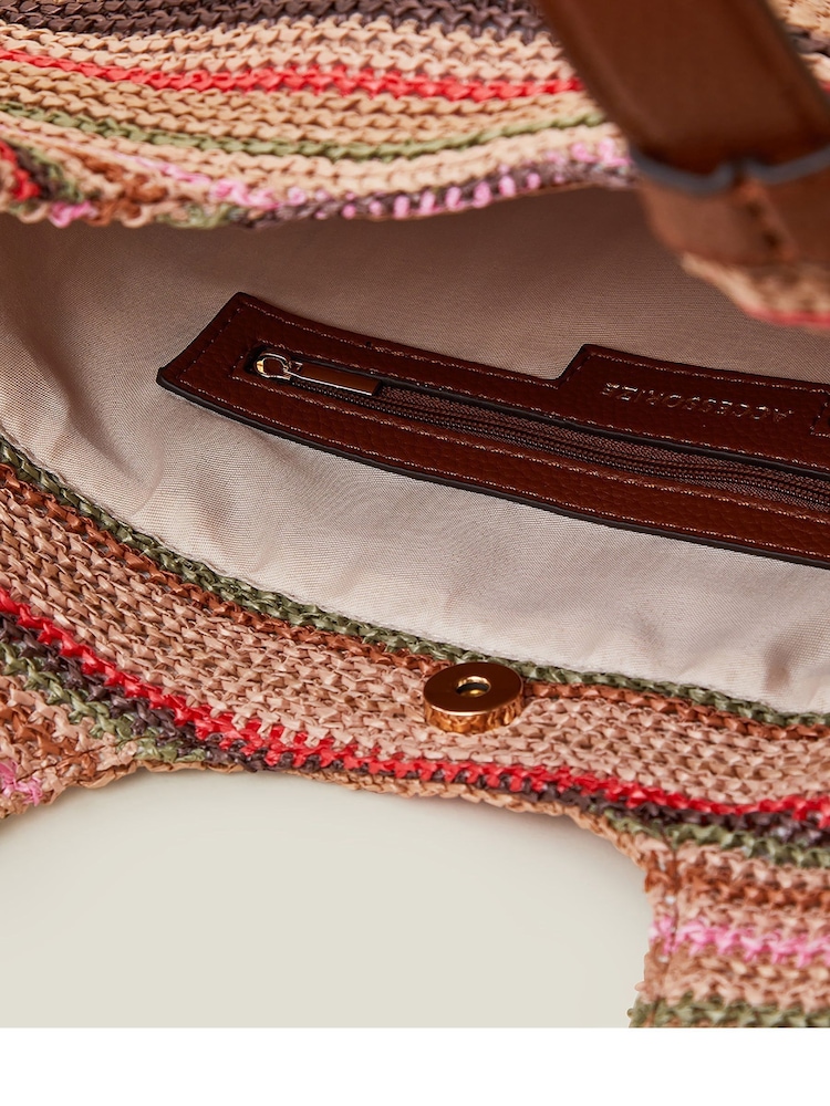 Accessorize Brown Stripe Raffia Shoulder Bag - Image 4 of 4