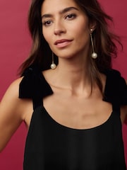 Black Satin Tie Bow Shoulder Cami Top - Image 4 of 7