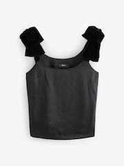 Black Satin Tie Bow Shoulder Cami Top - Image 5 of 7
