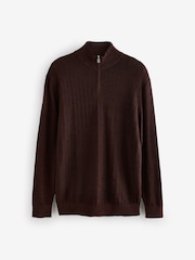 Dark Red Regular Fit Signature 100% Merino Textured Quarter Zip Jumper - Image 2 of 5