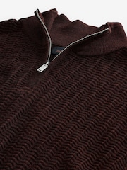 Dark Red Regular Fit Signature 100% Merino Textured Quarter Zip Jumper - Image 5 of 5