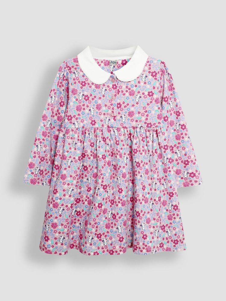JoJo Maman Bébé Pink Mouse Floral Peter Pan Dress - Image 1 of 3