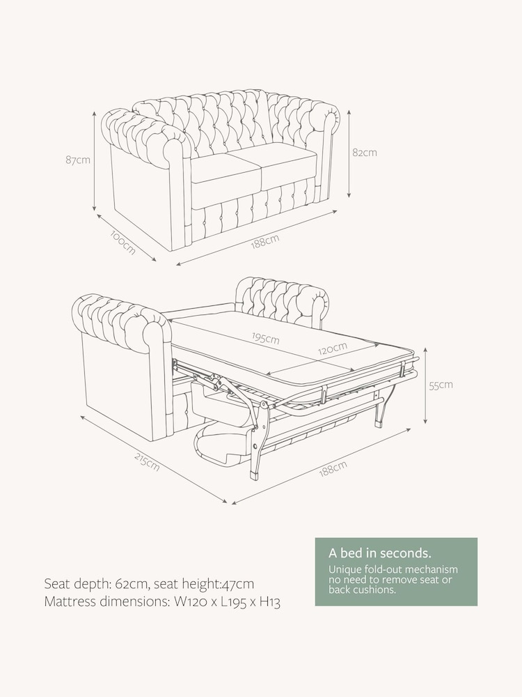 Jay-Be Luxe Velvet Bottle Green Chesterfield 2 Seater Sofa Bed - Image 6 of 6