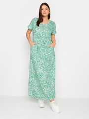Yours Curve Green 100% Cotton Side Split Drawcord Maxi Dress - Image 2 of 5
