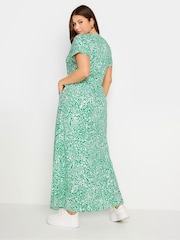 Yours Curve Green 100% Cotton Side Split Drawcord Maxi Dress - Image 3 of 5