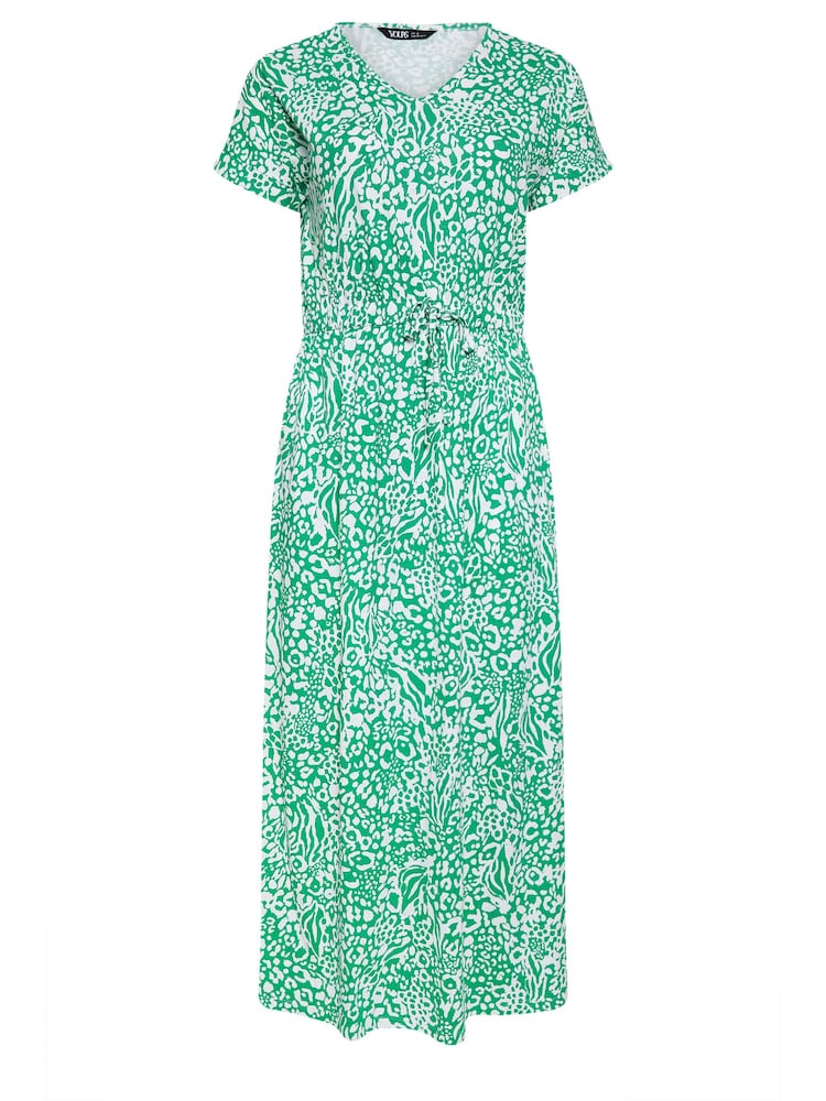 Yours Curve Green 100% Cotton Side Split Drawcord Maxi Dress - Image 5 of 5