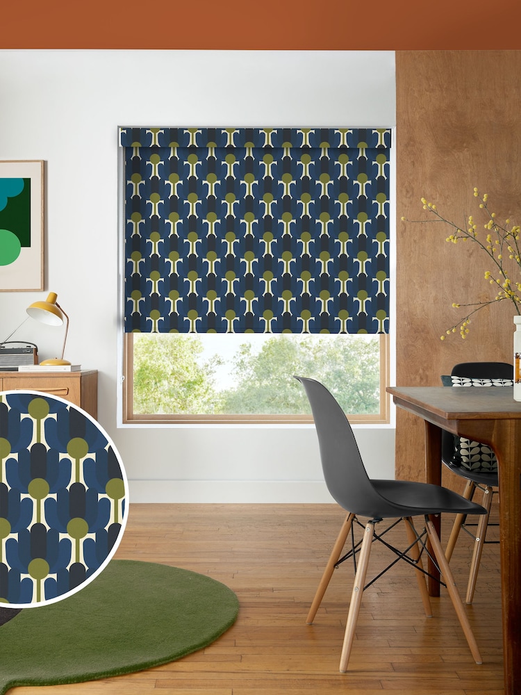 Orla Kiely Navy Blue Florida Made to Measure Roller Blinds - Image 1 of 6