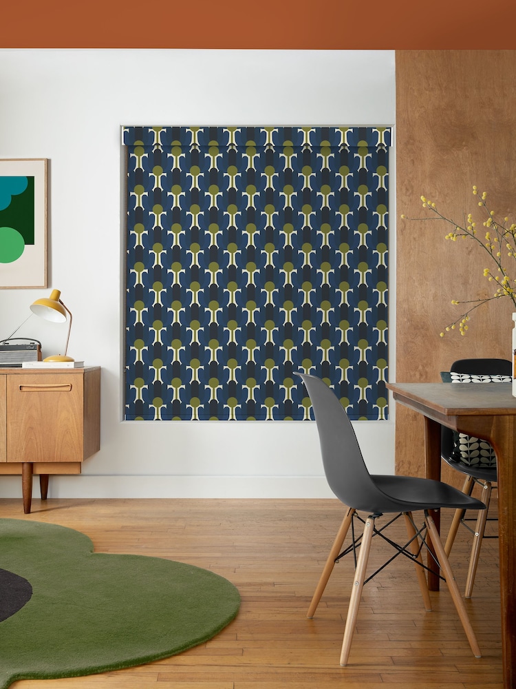 Orla Kiely Navy Blue Florida Made to Measure Roller Blinds - Image 2 of 6