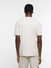 River Island Cream 100% Cotton Studio Short Sleeve Slim Fit T-Shirt - Image 2 of 4