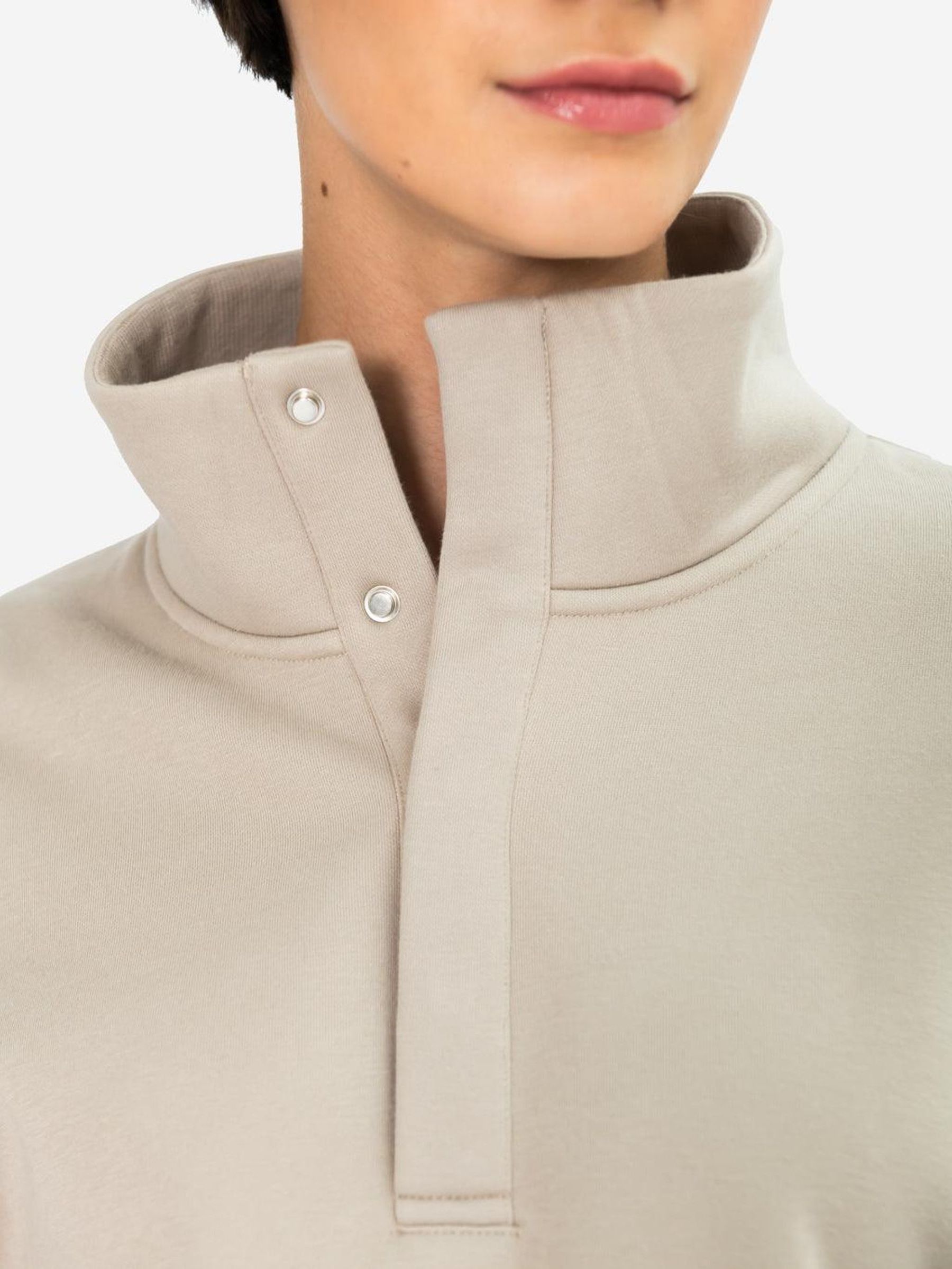 Buy Gym + Coffee Beige Womens Snap Collar Sierra Sweatshirt from