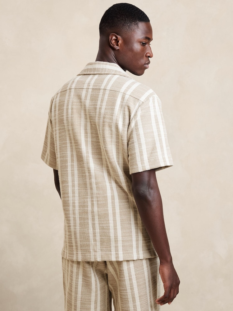 Banana Republic Brown Stripe Jacquard Resort Shirt - Image 2 of 3
