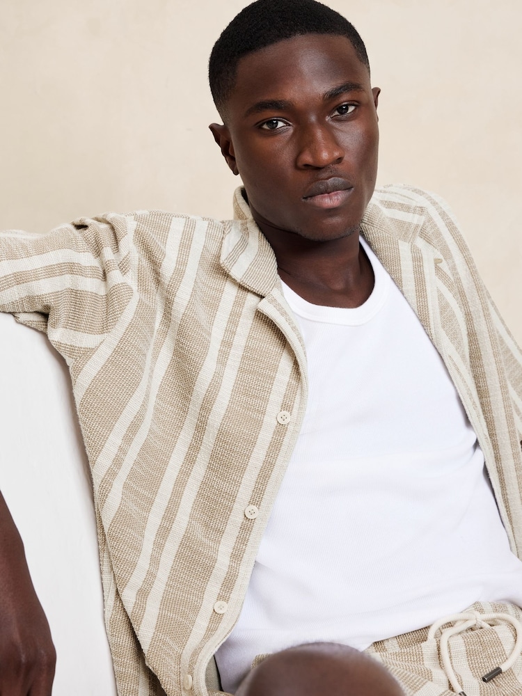 Banana Republic Brown Stripe Jacquard Resort Shirt - Image 3 of 3