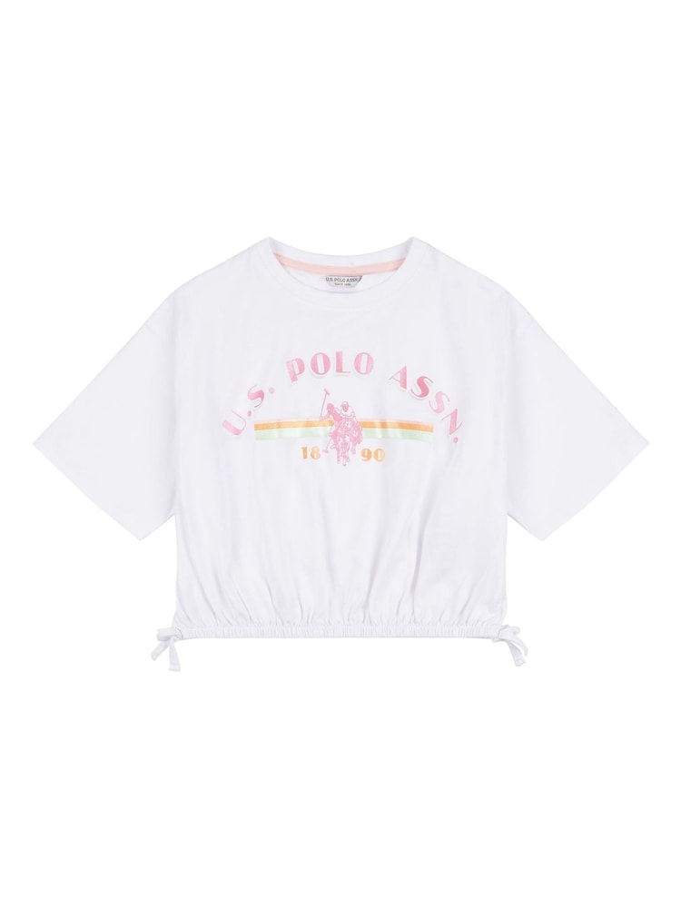 U.S. Polo Assn. White Elastic Hem Girls 100% Cotton T-Shirt - Image 5 of 6