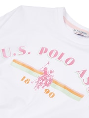 U.S. Polo Assn. White Elastic Hem Girls 100% Cotton T-Shirt - Image 6 of 6
