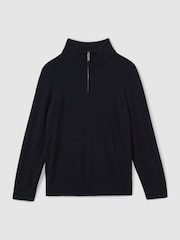 Reiss Navy Blackhall 13-14 yrs Merino Wool Half-Zip Funnel Neck Jumper - Image 1 of 4