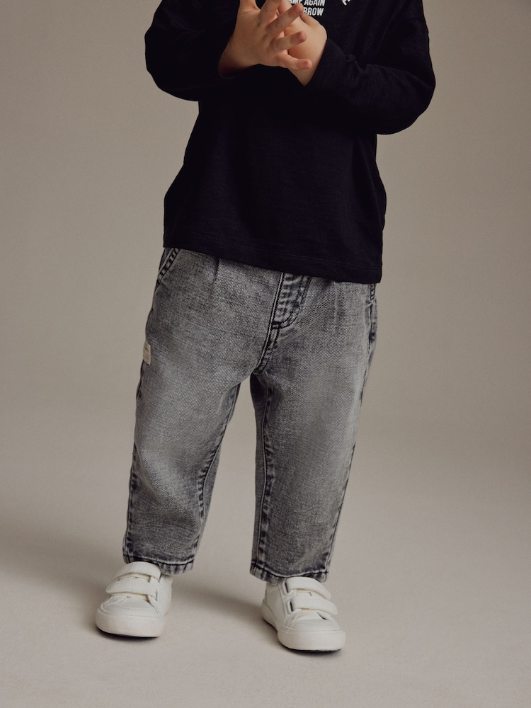Grey Denim 100% Cotton Pleat Front Jeans (3mths-7yrs) - Image 1 of 8 Grey Denim 100% Cotton Pleat Front Jeans (3mths-7yrs) - Image 1 of 8