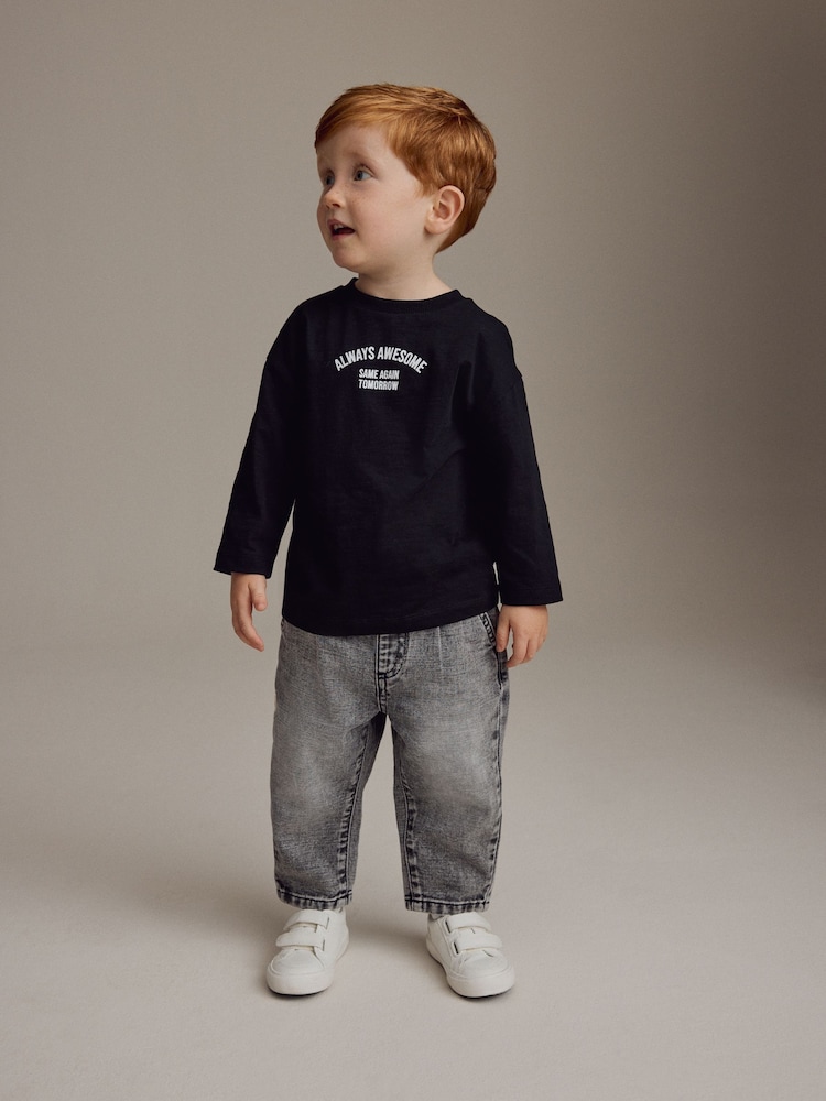Grey Denim 100% Cotton Pleat Front Jeans (3mths-7yrs) - Image 4 of 8