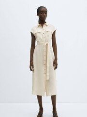 Mango Cream 100% Linen Shirty Dress - Image 1 of 7