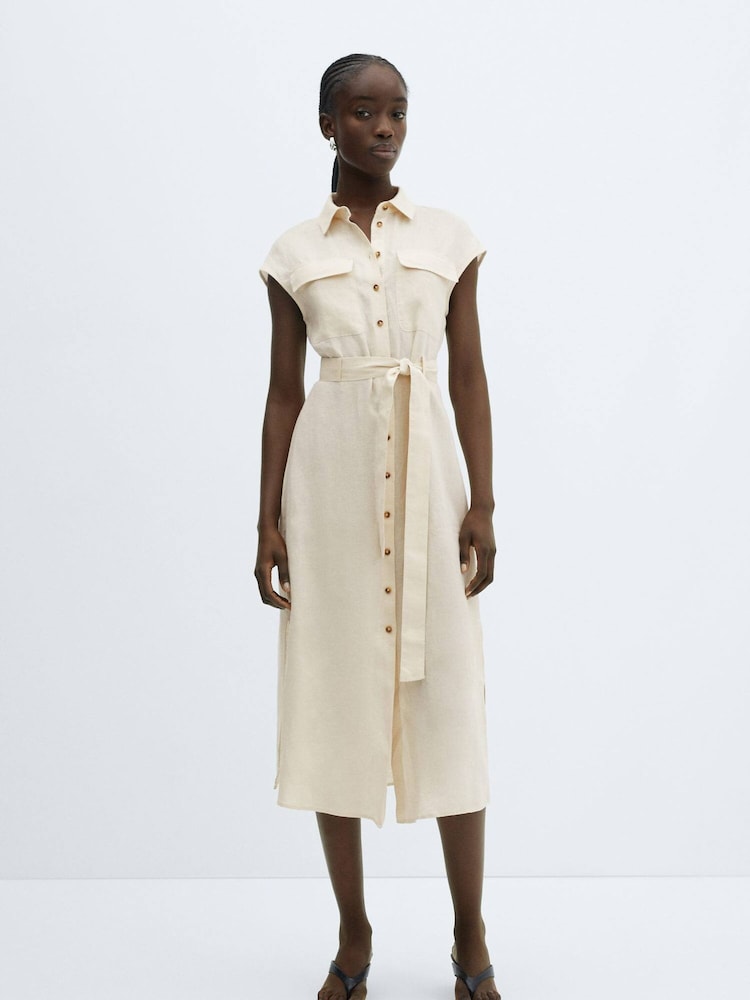 Mango Cream 100% Linen Shirty Dress - Image 1 of 7